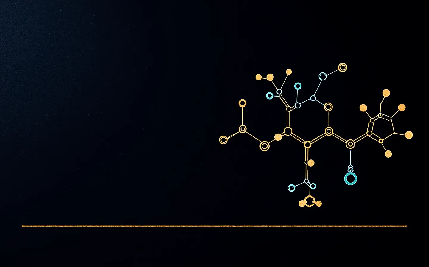 Editorial diagram of four abstract marks — a gold leaf-chain, a copper-rust lattice, a slate-blue branching vine and a teal-green spiral filament — on a deep ink-navy ground, representing the four peptides of the KLOW blend with the anti-inflammatory arm leading